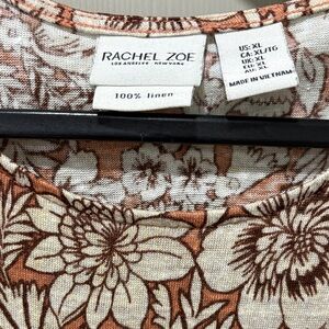 Rachel Zoe Floral Linen Top - Brown and White